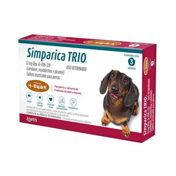 SIMPARICA TRIO 12 MG 1 X 3 TABS CARAMELO 5 1 A 10 KG